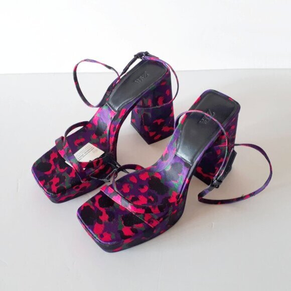 NWT Zara multicolour abstract print chunky platform heeled sandal, EU 38 - Picture 13 of 15